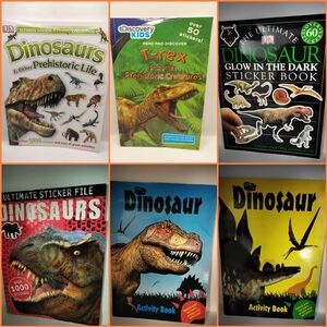 Dinosaur Sticker And Activity Book Bundle Lot Of 6, Preschool - Kinder COMPLETE